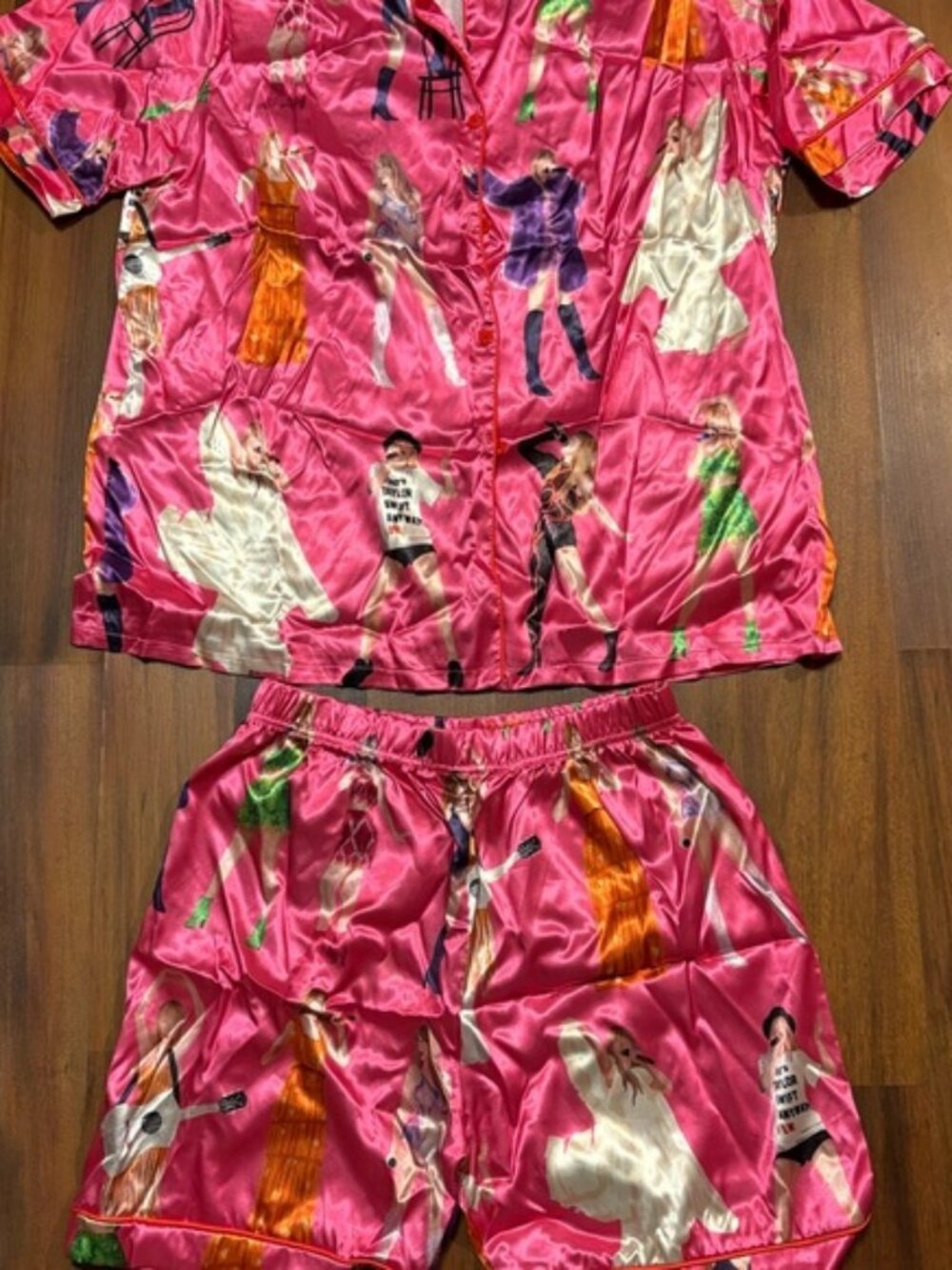 Kids Pink Satin Pajama Set with Fashion Doll Print